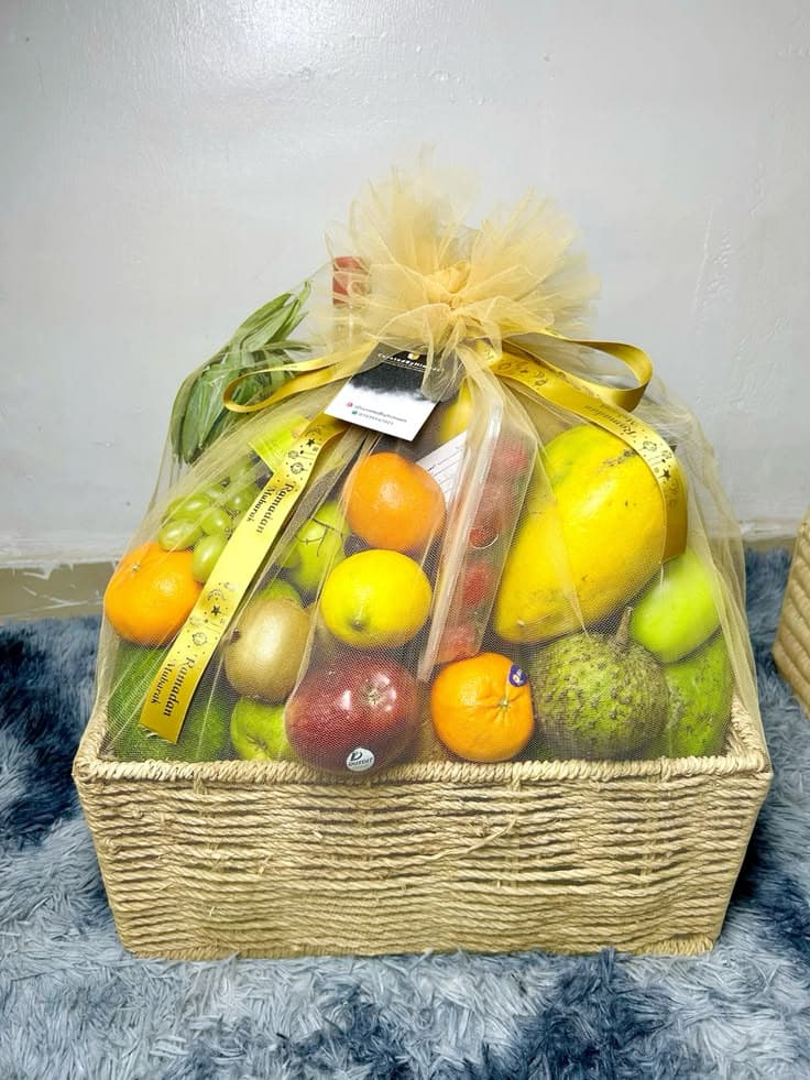 Seasonal fruit basket arrangement